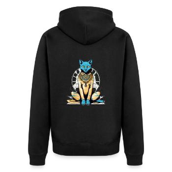 Der ägyptische Katzengott Nr. 1 - Unisex Premium Bio Zip Hoodie - Schwarz - Hinten - Nico (187cm)