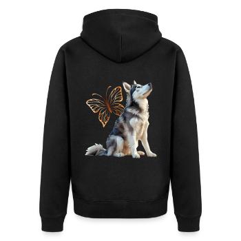 Husky - Unisex Premium Organic Zip Hoodie - black - Back - Nico (187cm)