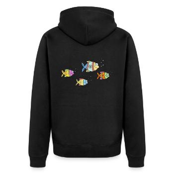 Fische Buntbarsche Wasser Meer Graffiti Zeichnung - Unisex Premium Bio Zip Hoodie - Schwarz - Hinten - Nico (187cm)