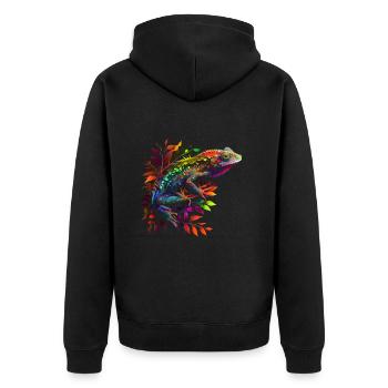 Cooles Gecko Chamäleon Design bunt - Unisex Premium Bio Zip Hoodie - Schwarz - Hinten - Nico (187cm)