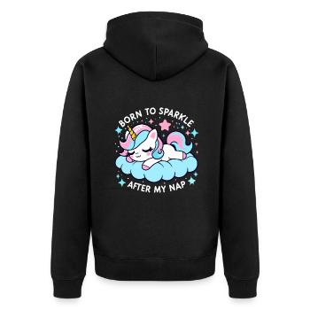 Born To Sparkle Cute Kawaii Unicorn - Unisex Premium Organic Zip Hoodie - black - Back - Nico (187cm)
