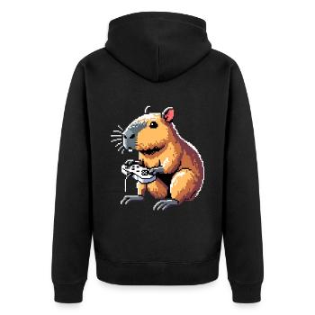 Pixel Art Video Games Gamer Capybara - Unisex Premium Organic Zip Hoodie - black - Back - Nico (187cm)