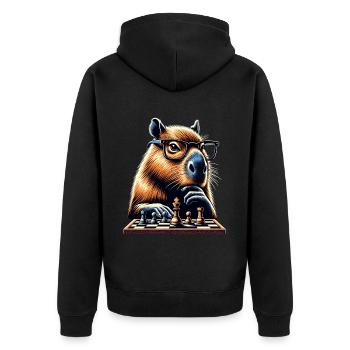 Capybara Chess Player Humor - Unisex Premium Organic Zip Hoodie - black - Back - Nico (187cm)