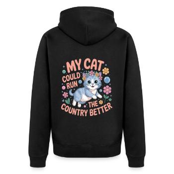 Meine Katze würde das Land besser regieren - Unisex Premium Bio Zip Hoodie - Schwarz - Hinten - Nico (187cm)