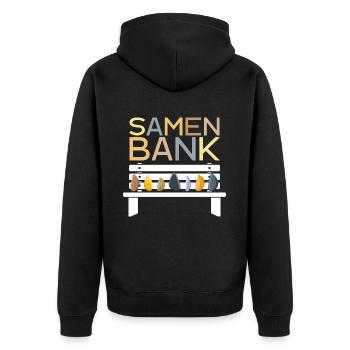 LUSTIG GARTEN GÄRTNER SAMENBANK - Unisex Premium Bio Zip Hoodie - Schwarz - Hinten - Nico (187cm)