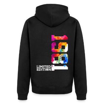 45. GEBURTSTAG LIMITED EDITION 1981 - Unisex Premium Bio Zip Hoodie - Schwarz - Hinten - Nico (187cm)