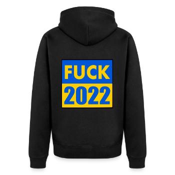 Fuck 2022 - Unisex Premium Bio Zip Hoodie - Schwarz - Hinten - Nico (187cm)