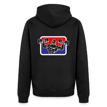 Bodybuilder Gym Muscles Logo | Les couleurs peuvent être changées - Veste à capuche bio Premium Unisexe - noir - Dos - Nico (187cm)