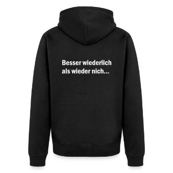 Besser wiederlich als wieder nich... - Unisex Premium Bio Zip Hoodie - Schwarz - Hinten - Nico (187cm)