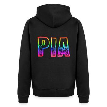 pia rs regenbogen - Unisex Premium Bio Zip Hoodie - Schwarz - Hinten - Nico (187cm)