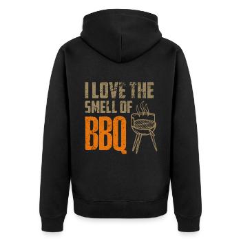 Grillen Rauchen Ich liebe den Geruch von BBQ Grill - Unisex Premium Bio Zip Hoodie - Schwarz - Hinten - Nico (187cm)