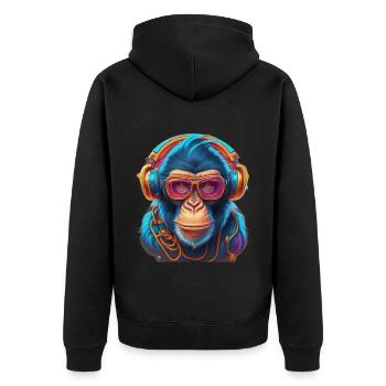 Cooler Affe - Unisex Premium Bio Zip Hoodie - Schwarz - Hinten - Nico (187cm)