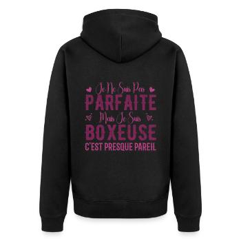 Nicht perfekt, aber ich bin ein Boxer - Boxer-Geschenk - Unisex Premium Bio Zip Hoodie - Schwarz - Hinten - Nico (187cm)
