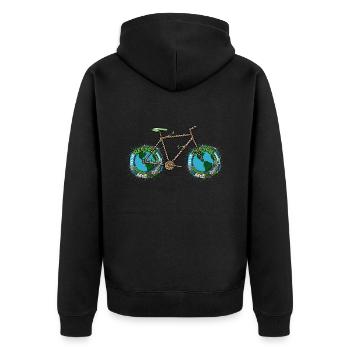 Planet Bike, Ästhetisches grünes Planet Earth Fahrrad - Unisex Premium Bio Zip Hoodie - Schwarz - Hinten - Nico (187cm)