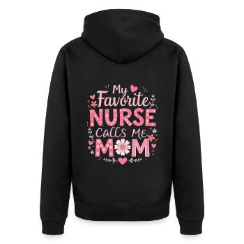 Meine Lieblingskrankenschwester nennt mich Mama T-Shirt | Mutter Von Krankenschwester - Unisex Premium Bio Zip Hoodie - Schwarz - Hinten - Nico (187cm)
