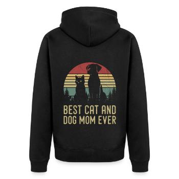 Retro Katze Hund Mama Katze Mama Für Mama Welpe Kätzchen - Unisex Premium Bio Zip Hoodie - Schwarz - Hinten - Nico (187cm)