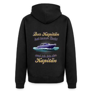 Kapitän hat immer Recht lustiger Spruch Boot - Unisex Premium Bio Zip Hoodie - Schwarz - Hinten - Nico (187cm)