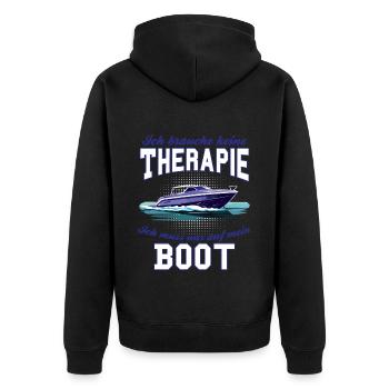 Boot Kapitän Therapie Motorboot lustiger Spruch - Unisex Premium Bio Zip Hoodie - Schwarz - Hinten - Nico (187cm)