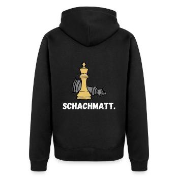 Schach Spruch Geschenk Schachmatt Queens Gambit - Unisex Premium Bio Zip Hoodie - Schwarz - Hinten - Nico (187cm)