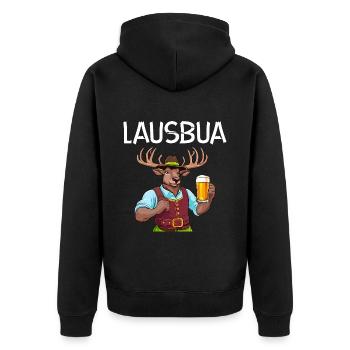 Lederhose Hirsch Tracht Bayrisch Trachten Ersatz - Unisex Premium Bio Zip Hoodie - Schwarz - Hinten - Nico (187cm)