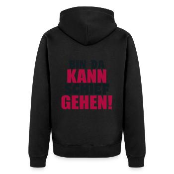 bin da kann schief gehen lustiger humor Spruch - Unisex Premium Bio Zip Hoodie - Schwarz - Hinten - Nico (187cm)