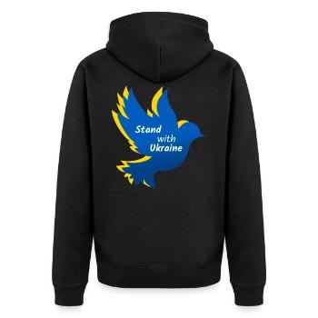 Ukraine Frieden Taube - Unisex Premium Bio Zip Hoodie - Schwarz - Hinten - Nico (187cm)
