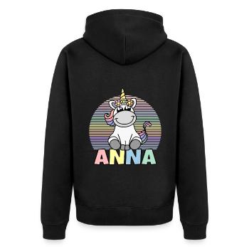 Anna Einhorn Name - Unisex Premium Bio Zip Hoodie - Schwarz - Hinten - Nico (187cm)