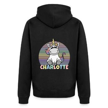 Charlotte Unicorn Name - Unisex Premium Organic Zip Hoodie - black - Back - Nico (187cm)
