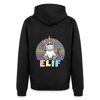 Elif Einhorn Name - Unisex Premium Bio Zip Hoodie - Schwarz - Hinten - Nico (187cm)