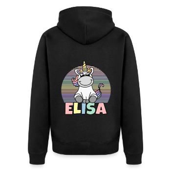 Elisa Unicorn Name - Unisex Premium Organic Zip Hoodie - black - Back - Nico (187cm)