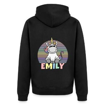 Emily Einhorn Name - Unisex Premium Bio Zip Hoodie - Schwarz - Hinten - Nico (187cm)