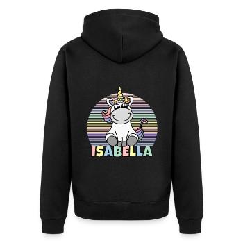 Isabella Unicorn Name - Unisex Premium Organic Zip Hoodie - black - Back - Nico (187cm)