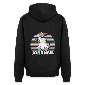 Johanna Einhorn Name - Unisex Premium Bio Zip Hoodie - Schwarz - Hinten - Nico (187cm)