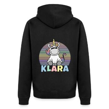 Klara Einhorn Name - Unisex Premium Bio Zip Hoodie - Schwarz - Hinten - Nico (187cm)