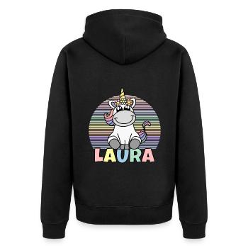 Laura Einhorn Name - Unisex Premium Bio Zip Hoodie - Schwarz - Hinten - Nico (187cm)
