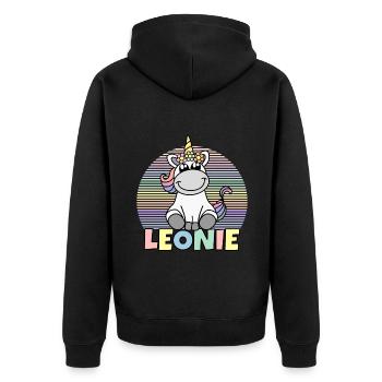 Leonie Einhorn Name - Unisex Premium Bio Zip Hoodie - Schwarz - Hinten - Nico (187cm)