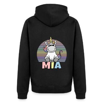 Mia Unicorn Name - Unisex Premium Organic Zip Hoodie - black - Back - Nico (187cm)