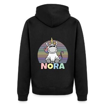 Nora Einhorn Name - Unisex Premium Bio Zip Hoodie - Schwarz - Hinten - Nico (187cm)