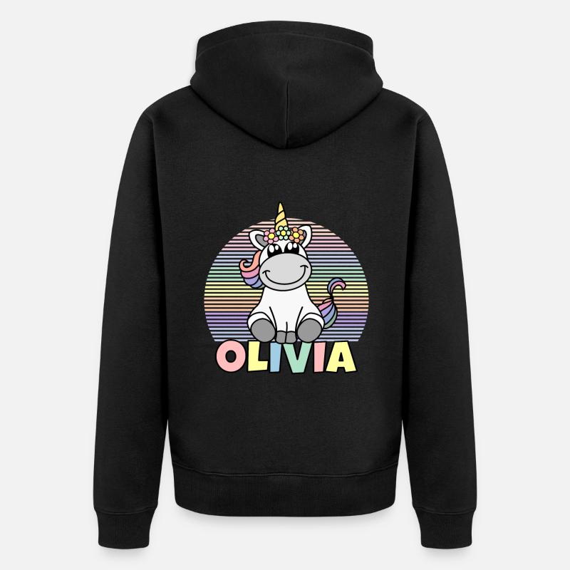 Nom de la licorne Olivia - Veste à capuche bio Premium Unisexe - noir