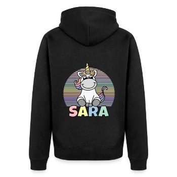 Sara Einhorn Name - Unisex Premium Bio Zip Hoodie - Schwarz - Hinten - Nico (187cm)