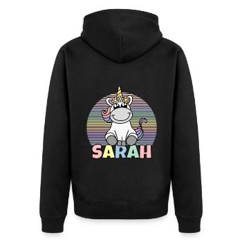 Sarah Unicorn Name - Unisex Premium Organic Zip Hoodie - black - Back - Nico (187cm)