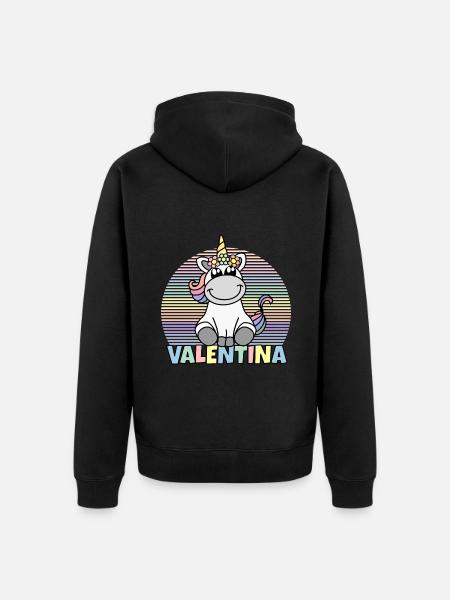 Valentina Unicorno Nome - Felpa con cappuccio ecologica premium unisex - nero