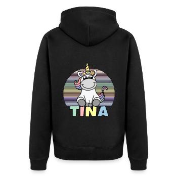 Tina Einhorn Name - Unisex Premium Bio Zip Hoodie - Schwarz - Hinten - Nico (187cm)