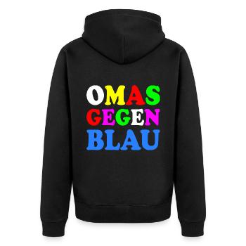 Omas gegen blau - Unisex Premium Bio Zip Hoodie - Schwarz - Hinten - Nico (187cm)