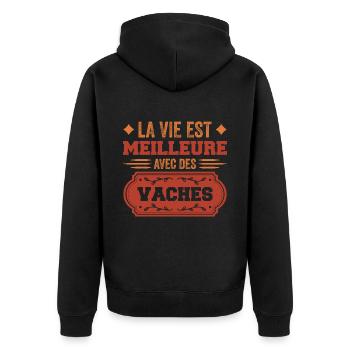Life is better with cows - Unisex Premium Organic Zip Hoodie - black - Back - Nico (187cm)