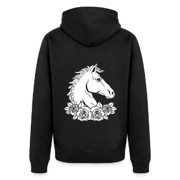 Horse Flower Grafik Reiten, Reiten - Unisex Premium Bio Zip Hoodie - Schwarz - Hinten - Nico (187cm)