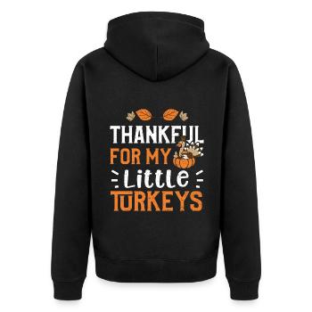 Thankful For My Little Turkeys - Unisex Premium Bio Zip Hoodie - Schwarz - Hinten - Nico (187cm)