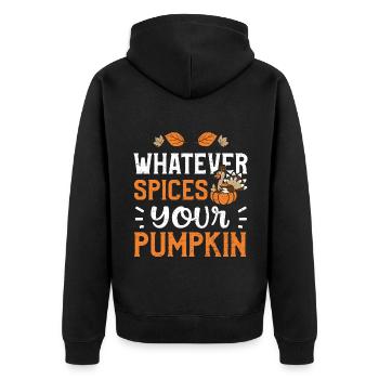 Whatever Spices Your Pumpkin - Unisex Premium Bio Zip Hoodie - Schwarz - Hinten - Nico (187cm)