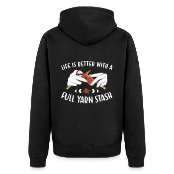 Life Is Better With A Full Yarn Stash Knitting - Unisex Premium Organic Zip Hoodie - black - Back - Nico (187cm)