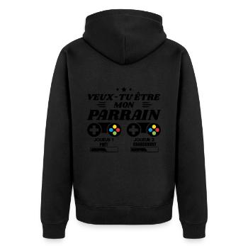Veux-tu être mon parrain, Demande parrain gamer - Veste à capuche bio Premium Unisexe - noir - Dos - Nico (187cm)